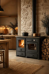 Chimenea moderna en salón con diseño actual y ambiente acogedor